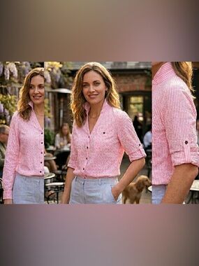 Kut from the Kloth pink gingham button down blouse, Small